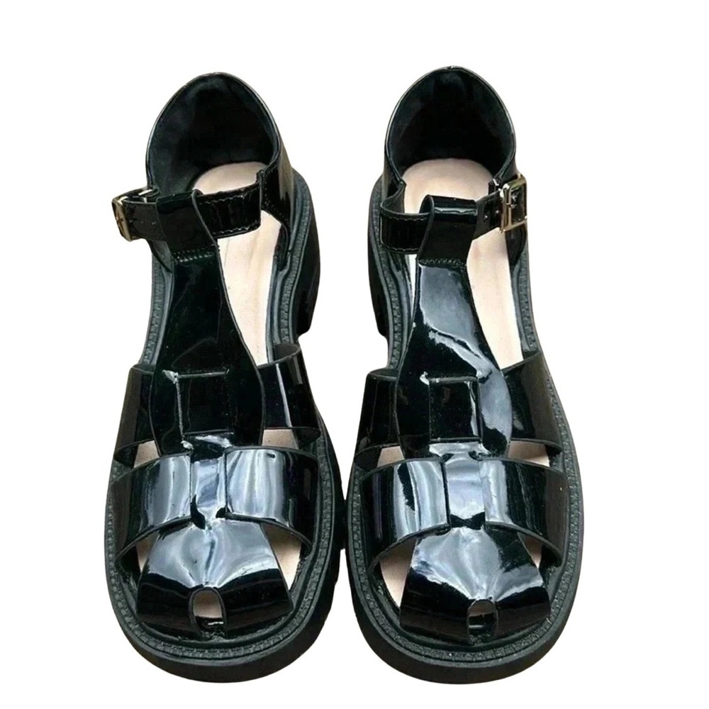 HXM ThisisYourShoes Y2K Retro Dark Academia Gorpcore Black Dancer Sandal Sz8/8.5